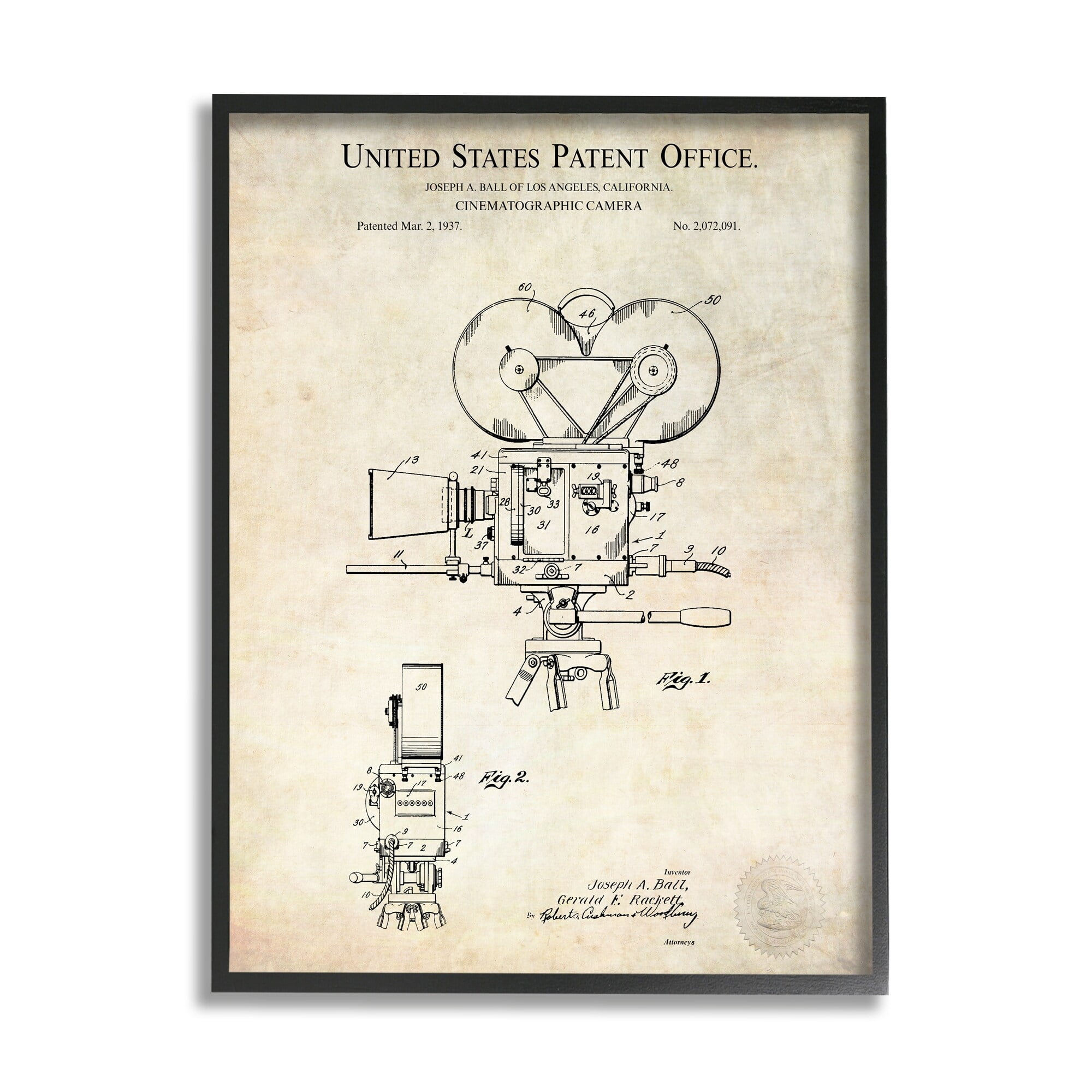 Stupell Industries Cinematographic Camera Patent Detailed Blueprint Design Framed Wall Art, 24 x 30, Design by Karl Hronek