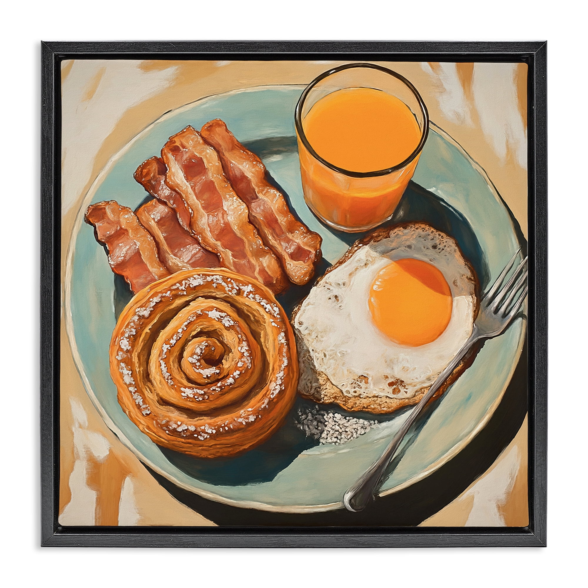 Stupell Industries Cinnamon Roll Breakfast Black Framed Floater Canvas Wall Art, design by Tina LeCour