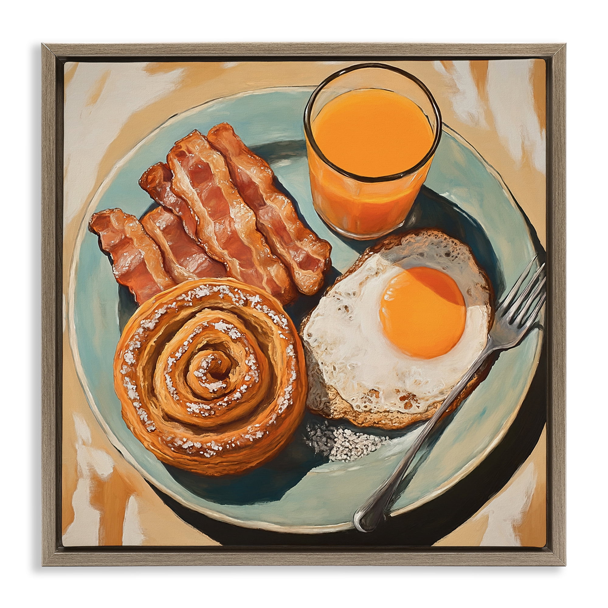 Stupell Industries Cinnamon Roll Breakfast Brown Framed Floater Canvas Wall Art, design by Tina LeCour