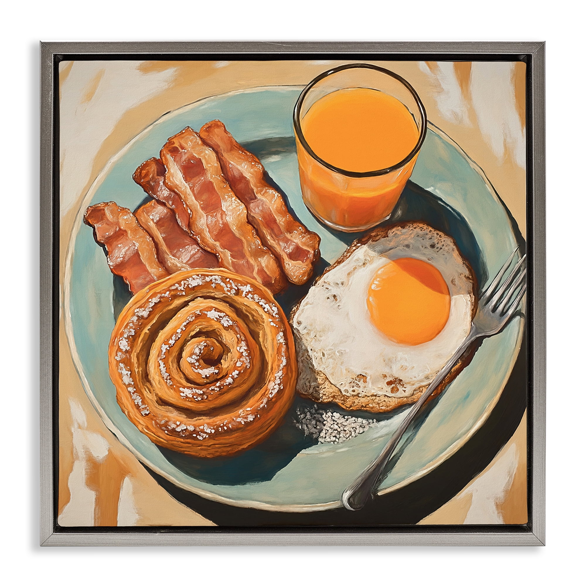 Stupell Industries Cinnamon Roll Breakfast Gray Framed Floater Canvas Wall Art, design by Tina LeCour