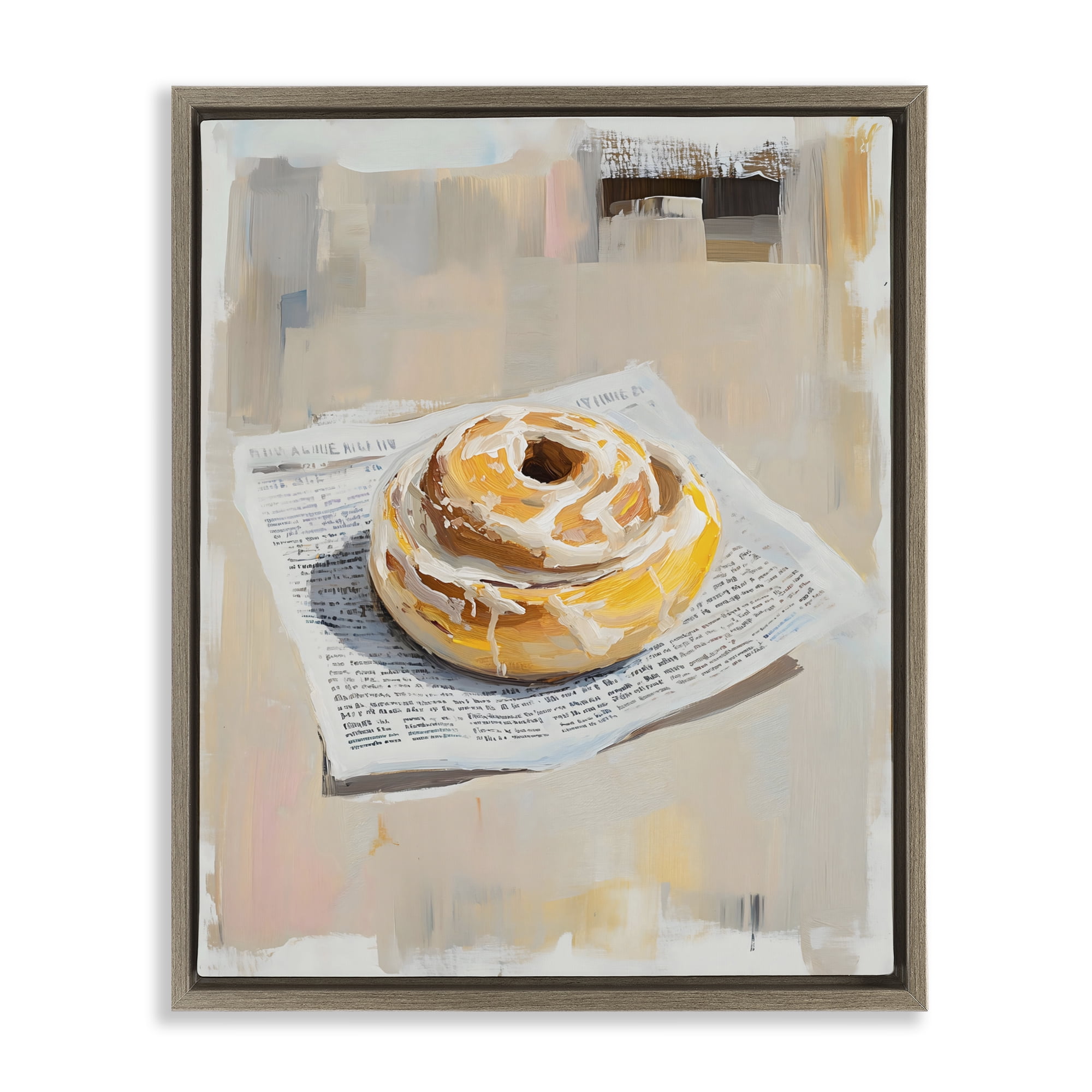 Stupell Industries Cinnamon Roll & Morning Paper Brown Framed Floater Canvas Wall Art, design by The Prints Vibe