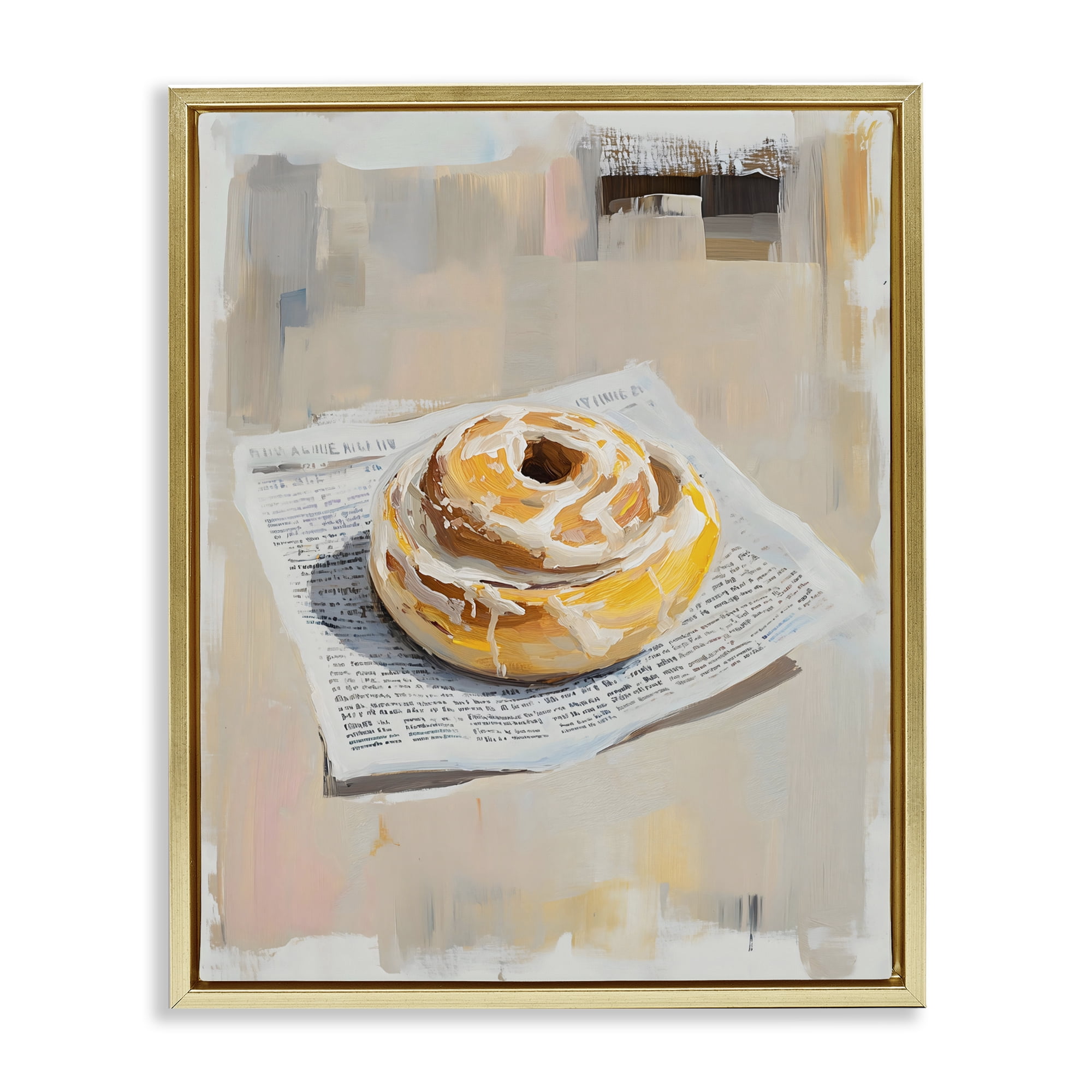 Stupell Industries Cinnamon Roll & Morning Paper Gold Framed Floater Canvas Wall Art, design by The Prints Vibe