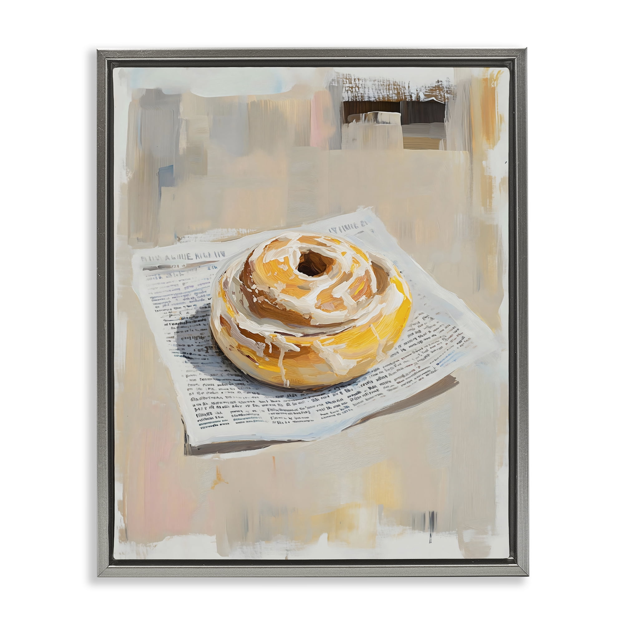 Stupell Industries Cinnamon Roll & Morning Paper Gray Framed Floater Canvas Wall Art, design by The Prints Vibe