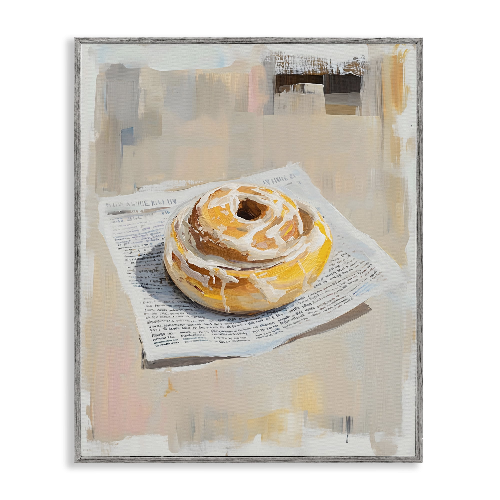 Stupell Industries Cinnamon Roll & Morning Paper Gray Framed Giclee Art, design by The Prints Vibe