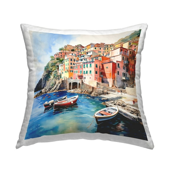 Stupell Industries Cinque Terre Boats Decorative Printed Throw Pillow, 18 x 18
