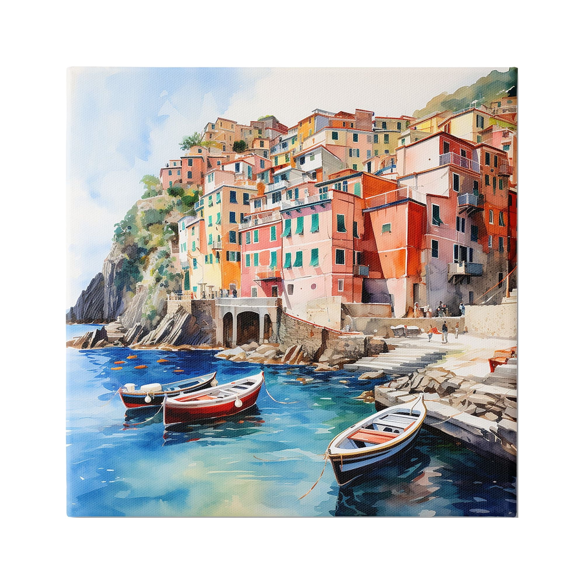 Stupell Industries Cinque Terre Boats Travel & Places Painting Gallery Wrapped Canvas Art Print Wall Art, 30 x 30