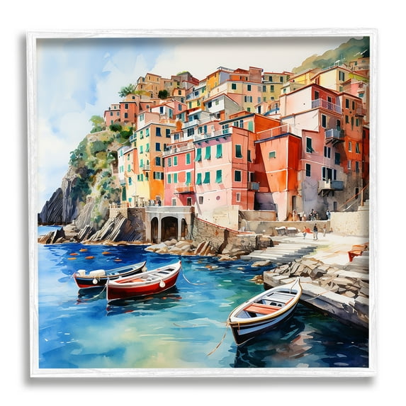 Stupell Industries Cinque Terre Boats Travel & Places Painting White Framed Art Print Wall Art, 12 x 12