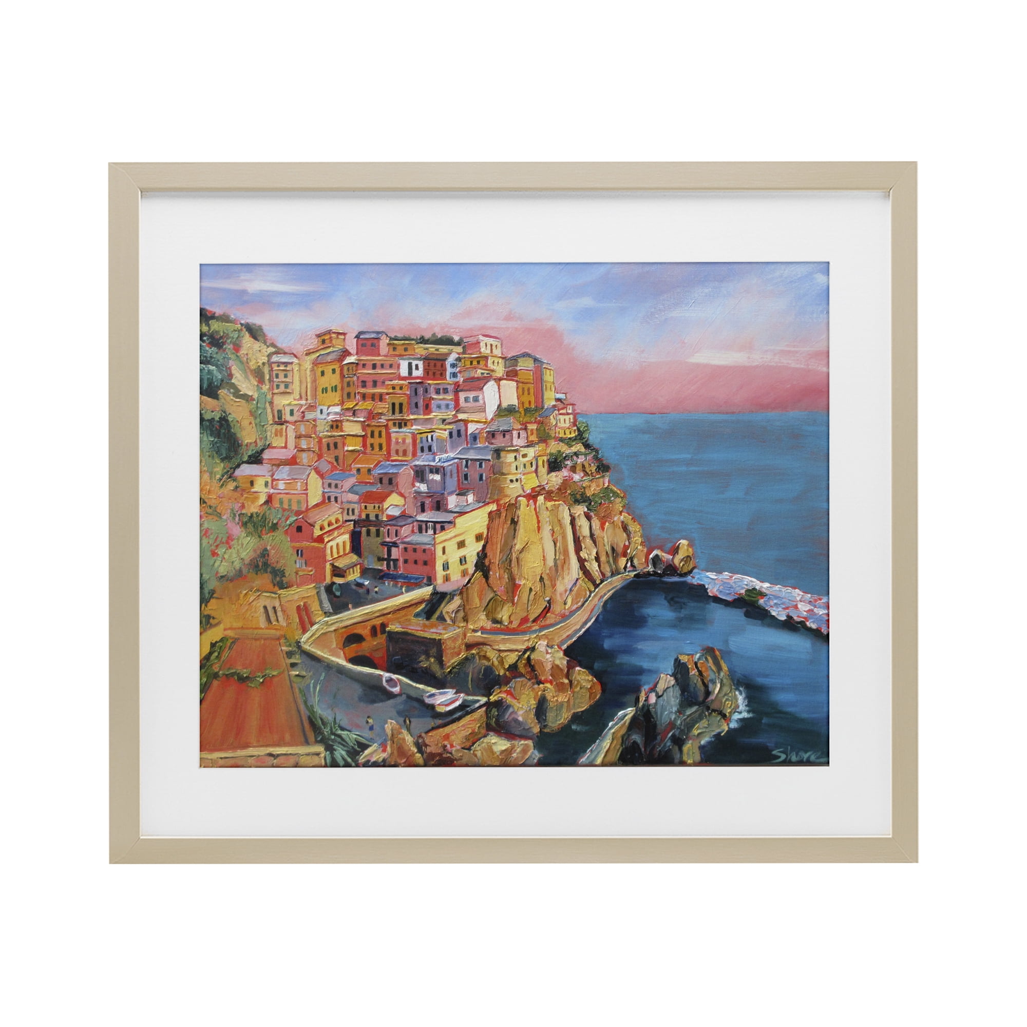 Stupell Industries Cinque Terre Seascape Architecture Birch Framed Print Under Glass, design by Maxine Shore