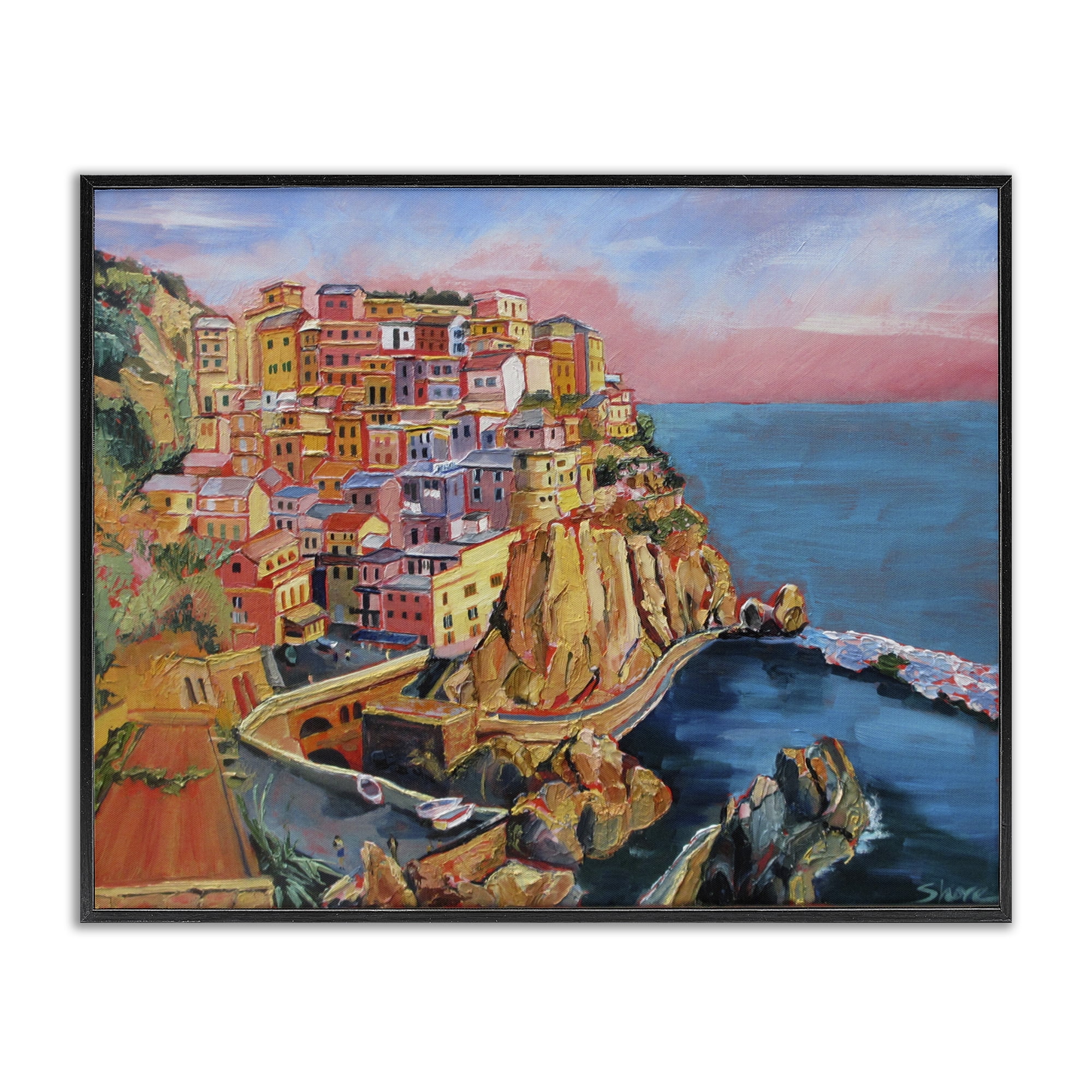 Stupell Industries Cinque Terre Seascape Architecture Black Framed Giclee Art, design by Maxine Shore
