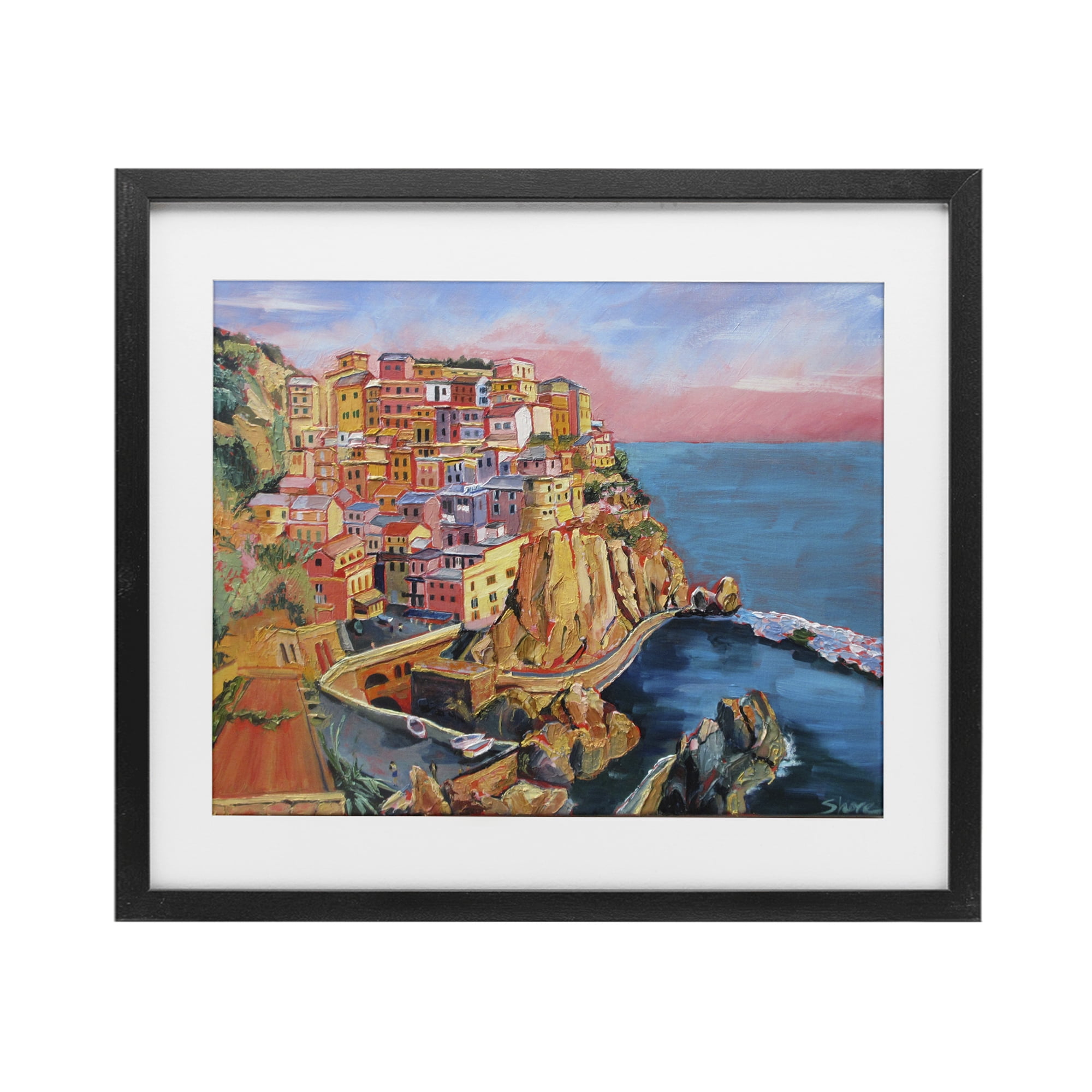 Stupell Industries Cinque Terre Seascape Architecture Black Framed Print Under Glass, design by Maxine Shore
