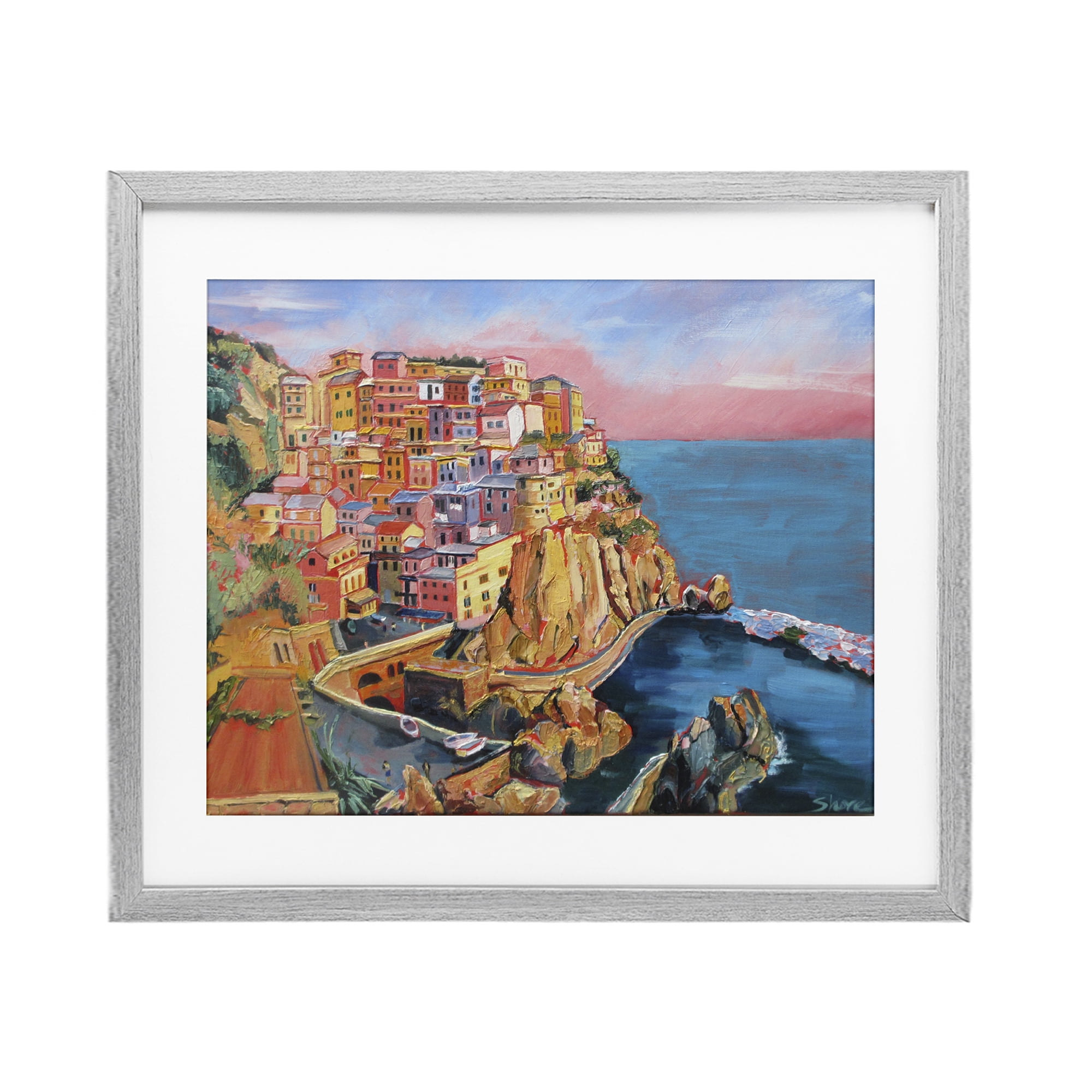 Stupell Industries Cinque Terre Seascape Architecture Gray Framed Print Under Glass, design by Maxine Shore