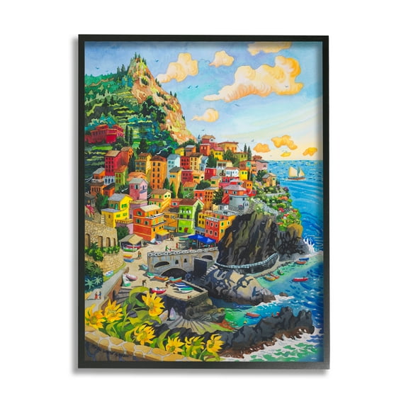 Stupell Industries Cinque Terre View Travel & Places Painting Black Framed Art Print Wall Art, 16 x 20