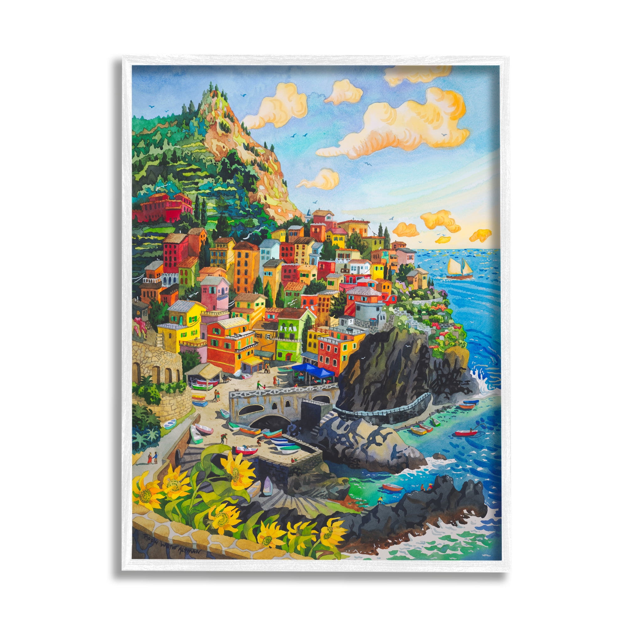 Stupell Industries Cinque Terre View Travel & Places Painting White Framed Art Print Wall Art, 11 x 14