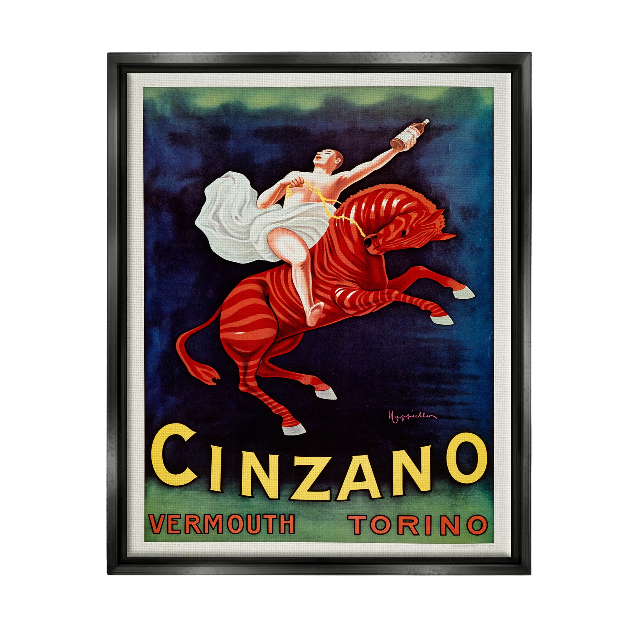 Stupell Industries Cinzano Vermouth Vintage Ad Graphic Art Jet Black Floating Framed Canvas Print Wall Art, Design by Marcus Jules