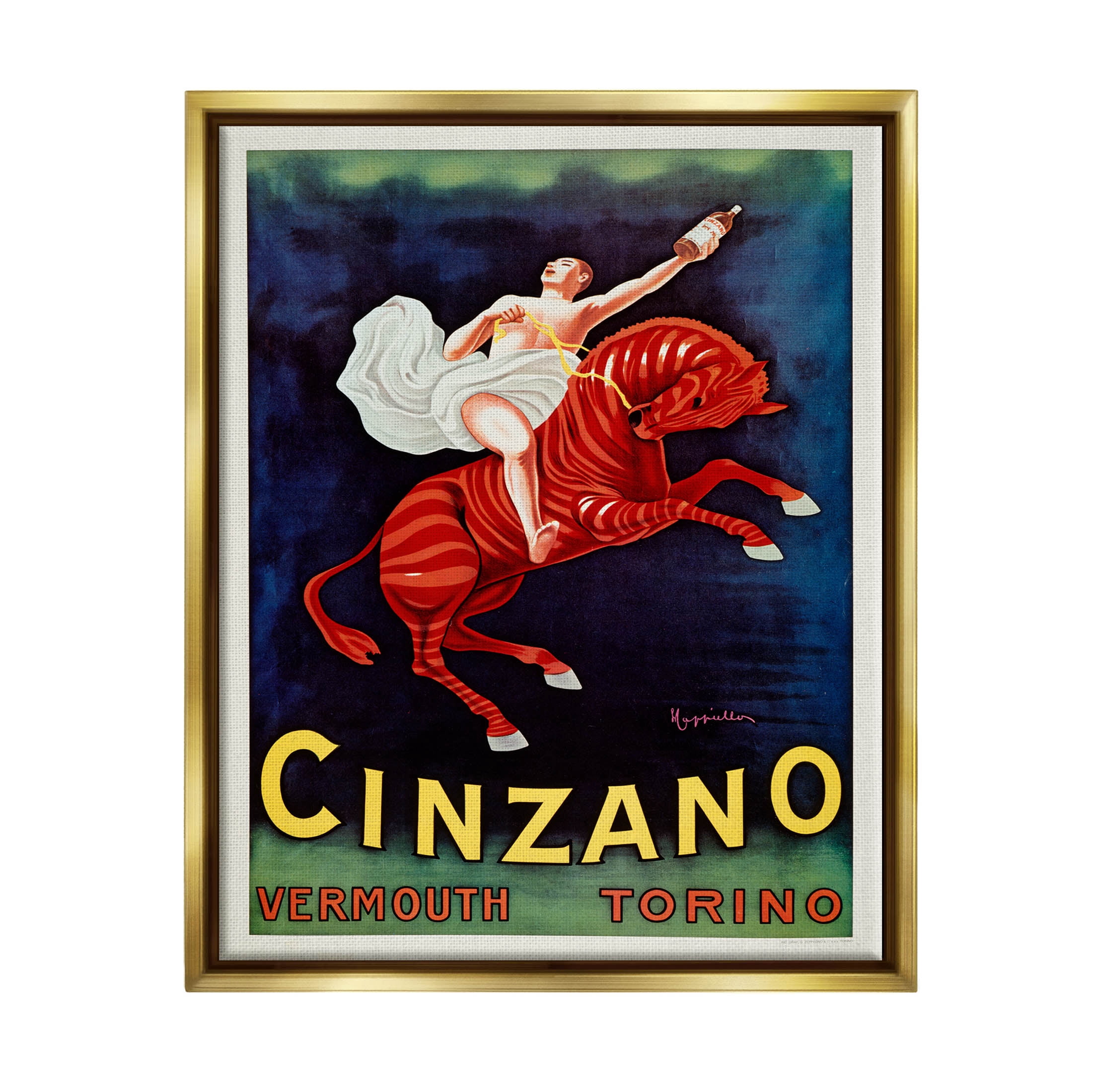 Stupell Industries Cinzano Vermouth Vintage Ad Graphic Art Metallic Gold Floating Framed Canvas Print Wall Art, Design by Marcus Jules