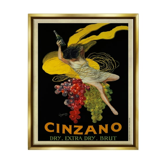 Stupell Industries Cinzano Vintage Poster Wine Design Metallic Gold Framed Floating Canvas Wall Art, 24x30, by Marcello Dudovich