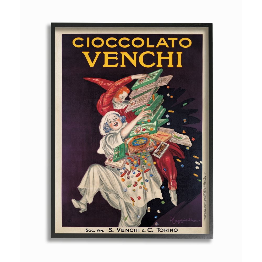 Stupell Industries Cioccolato Venchi Vintage Poster Candy Design Framed Wall Art by Marcello Dudovich, 24" x 30", Black Framed