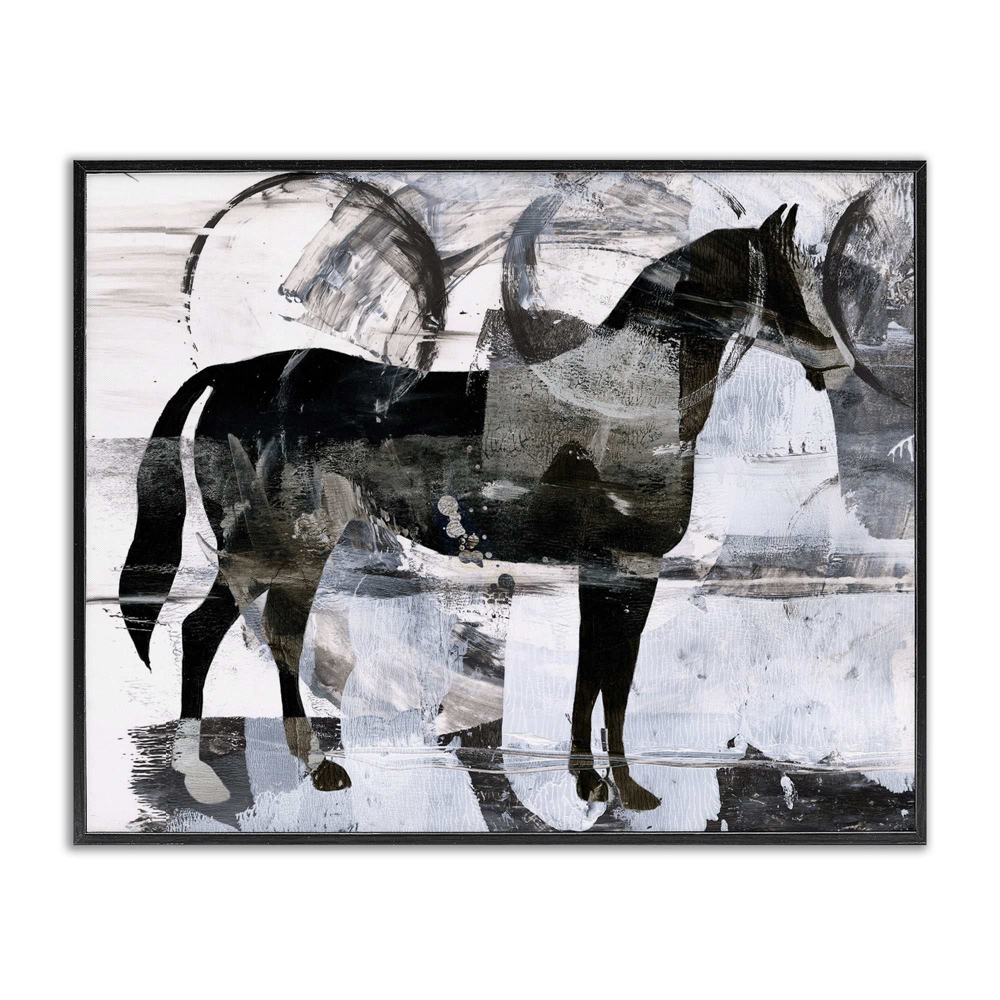 Stupell Industries Circle Pattern & Horse Animals & Insects Painting Black Framed Art Print Wall Art, 30 x 24