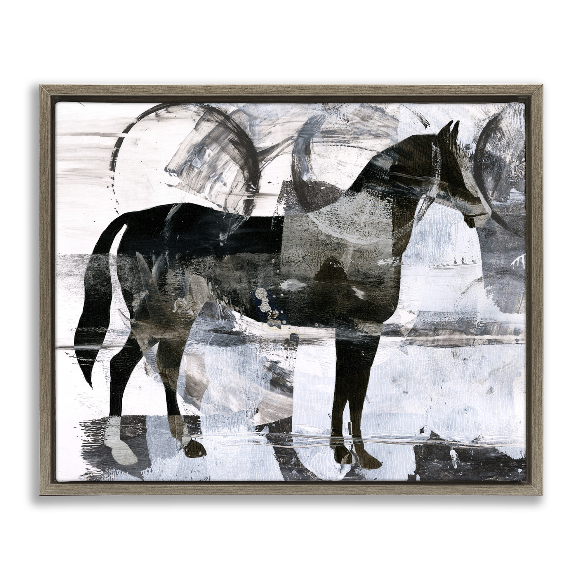 Stupell Industries Circle Pattern & Horse Animals & Insects Painting Brown Floater Framed Canvas Art Print Wall Art, 21 x 17