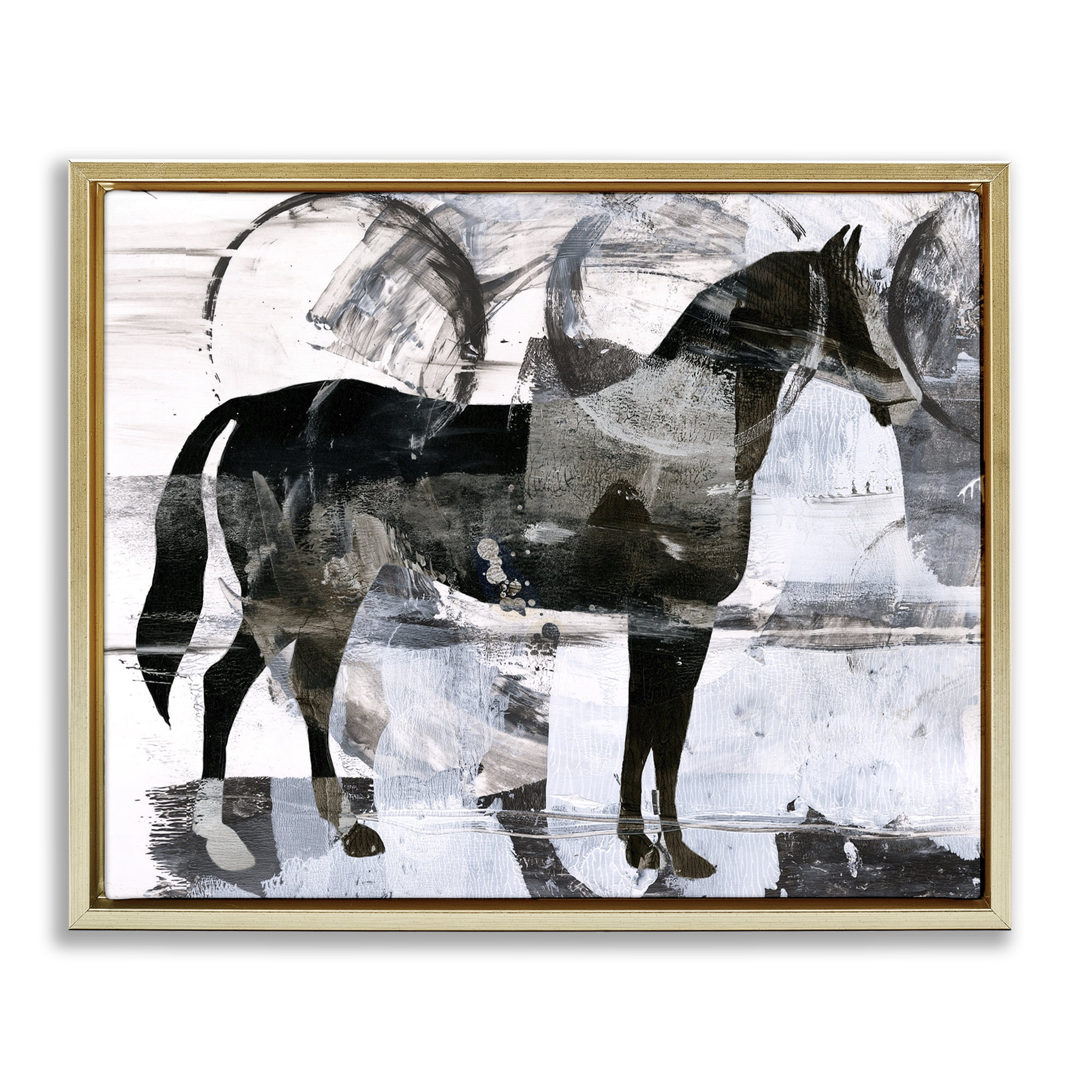 Stupell Industries Circle Pattern & Horse Animals & Insects Painting Gold Floater Framed Canvas Art Print Wall Art, 21 x 17
