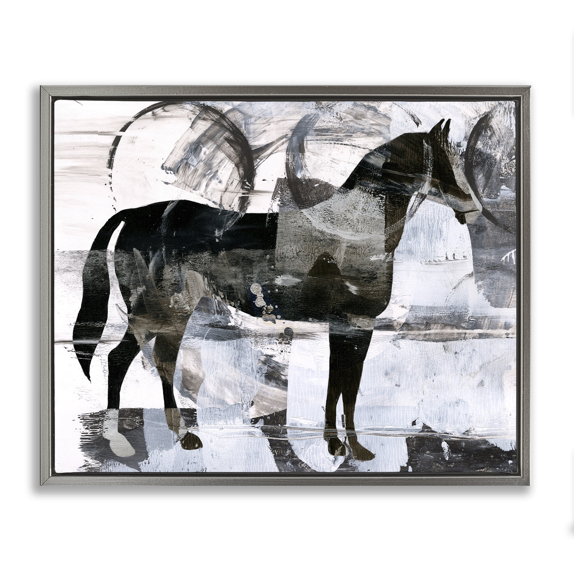 Stupell Industries Circle Pattern & Horse Animals & Insects Painting Gray Floater Framed Canvas Art Print Wall Art, 21 x 17