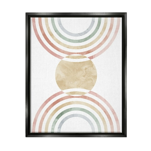 Stupell Industries Circle with Abstract Rainbows Abstract Painting Black Floater Framed Canvas Art Print Wall Art, 17 x 21