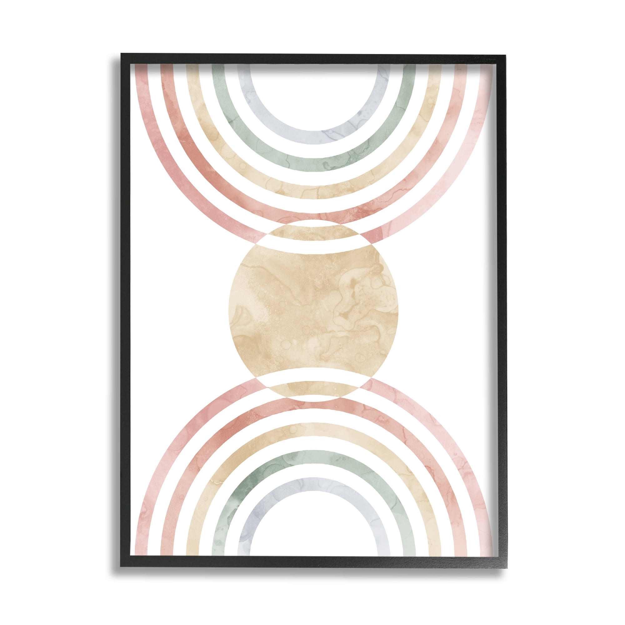 Stupell Industries Circle with Abstract Rainbows Abstract Painting Black Framed Art Print Wall Art, 11 x 14