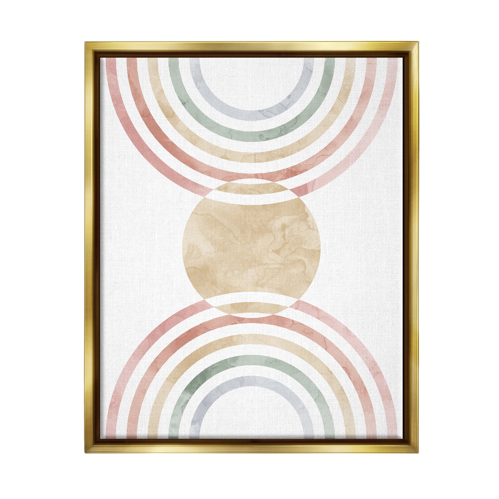 Stupell Industries Circle with Abstract Rainbows Abstract Painting Gold Floater Framed Canvas Art Print Wall Art, 17 x 21