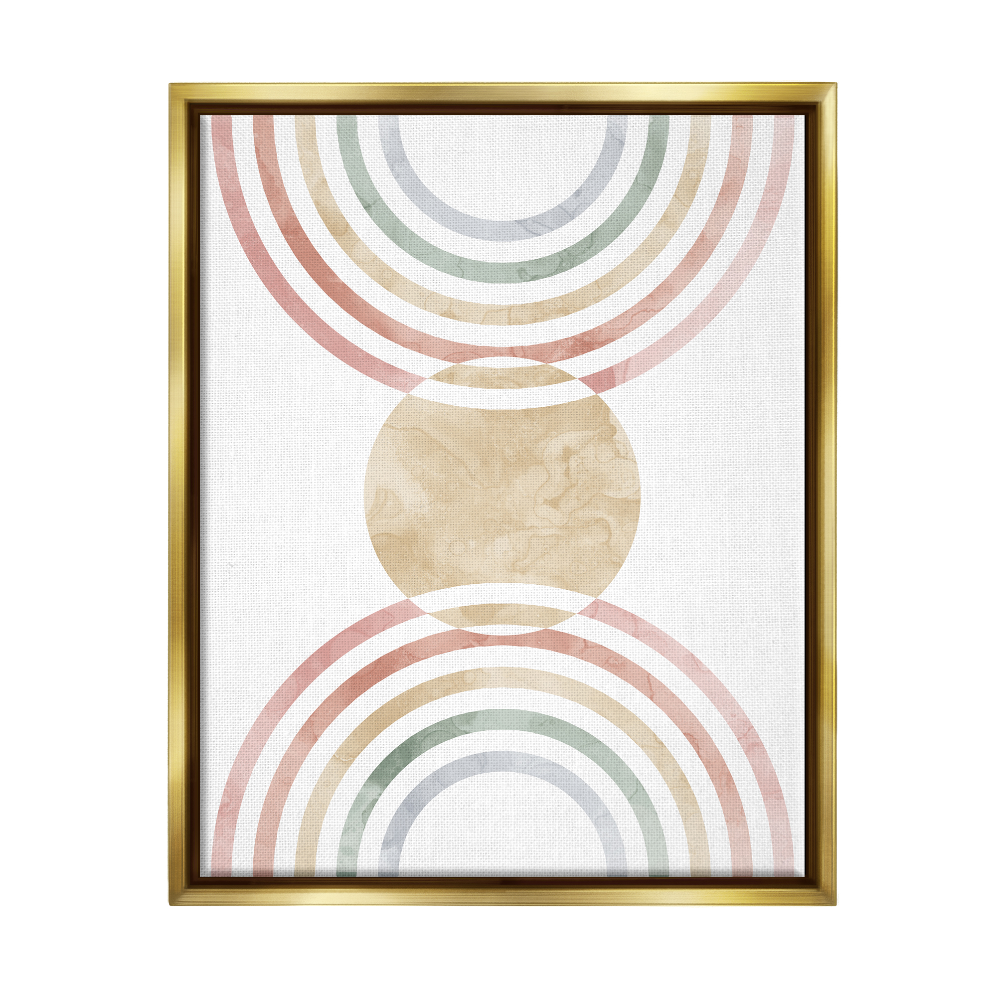 Stupell Industries Circle with Abstract Rainbows Abstract Painting Gold Floater Framed Canvas Art Print Wall Art, 25 x 31