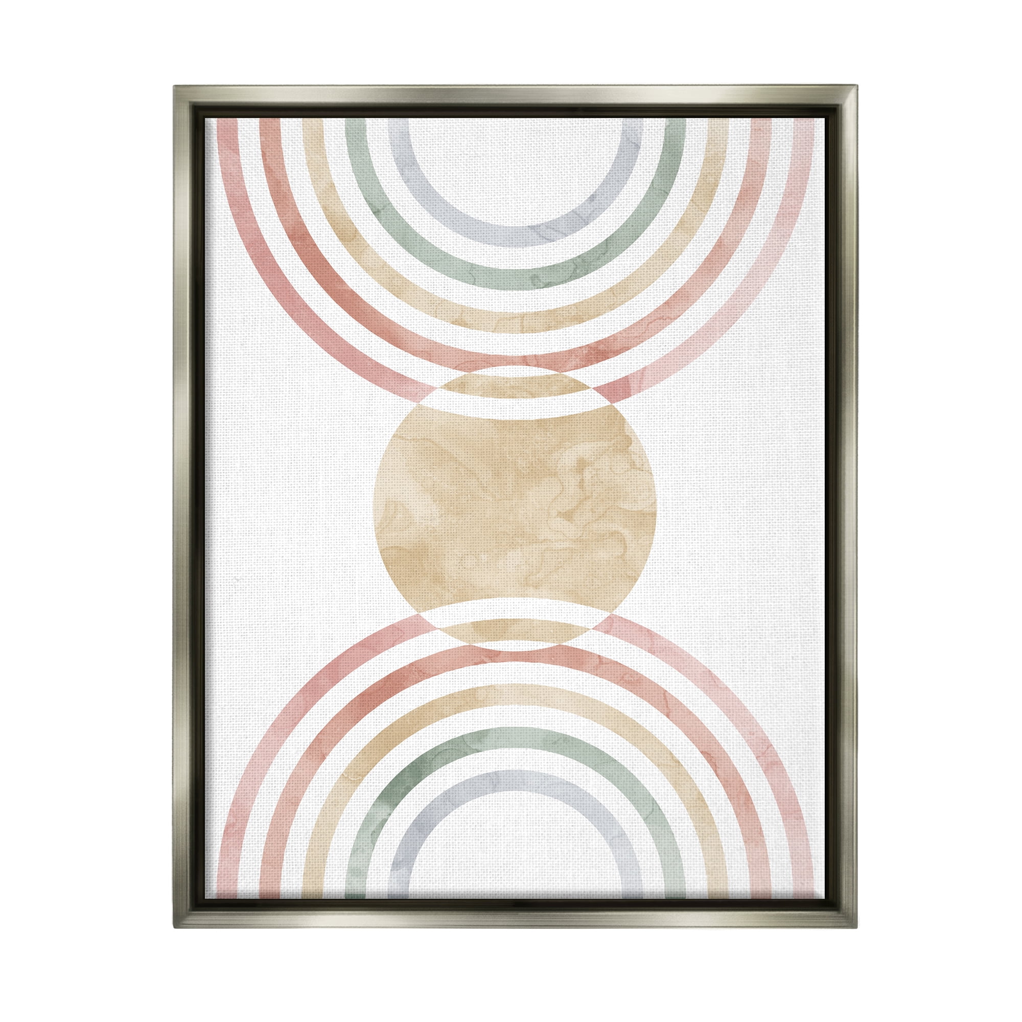 Stupell Industries Circle with Abstract Rainbows Abstract Painting Gray Floater Framed Canvas Art Print Wall Art, 17 x 21