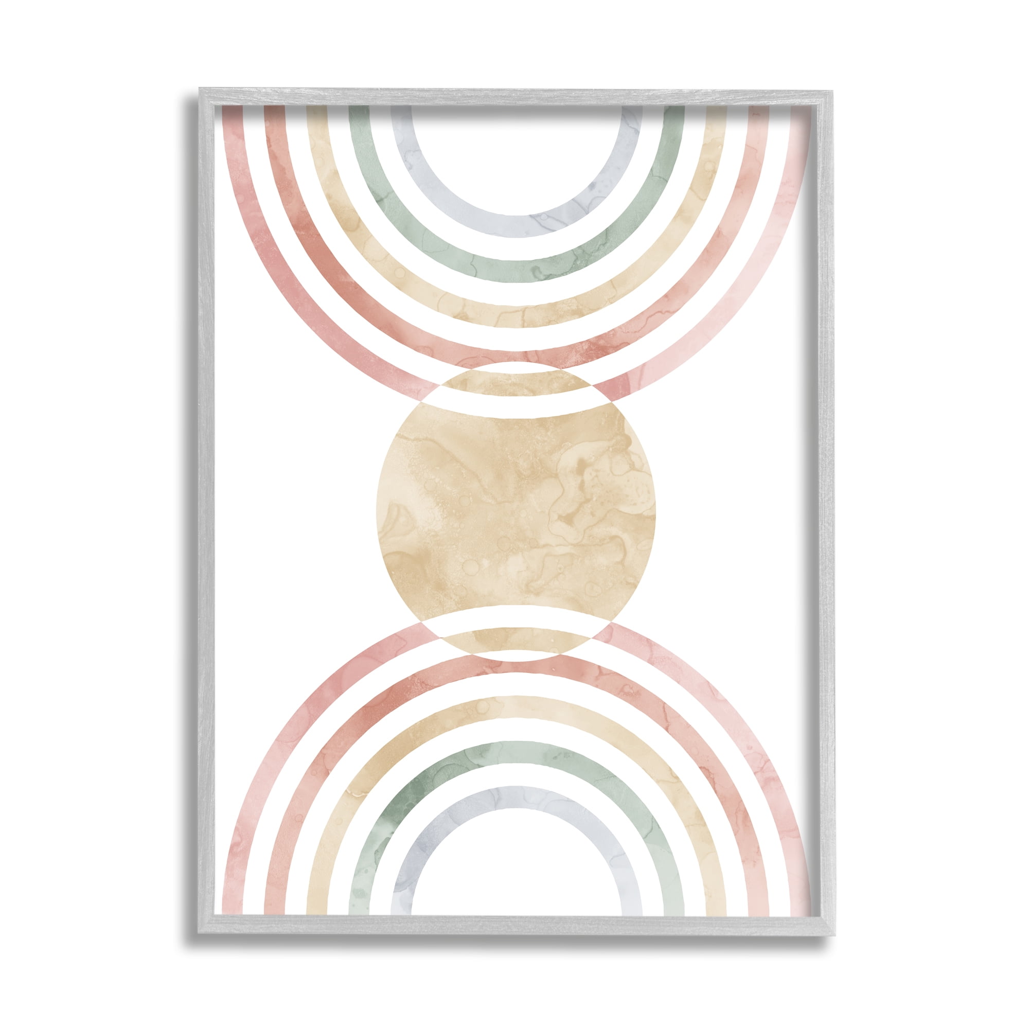 Stupell Industries Circle with Abstract Rainbows Abstract Painting Gray Framed Art Print Wall Art, 24 x 30