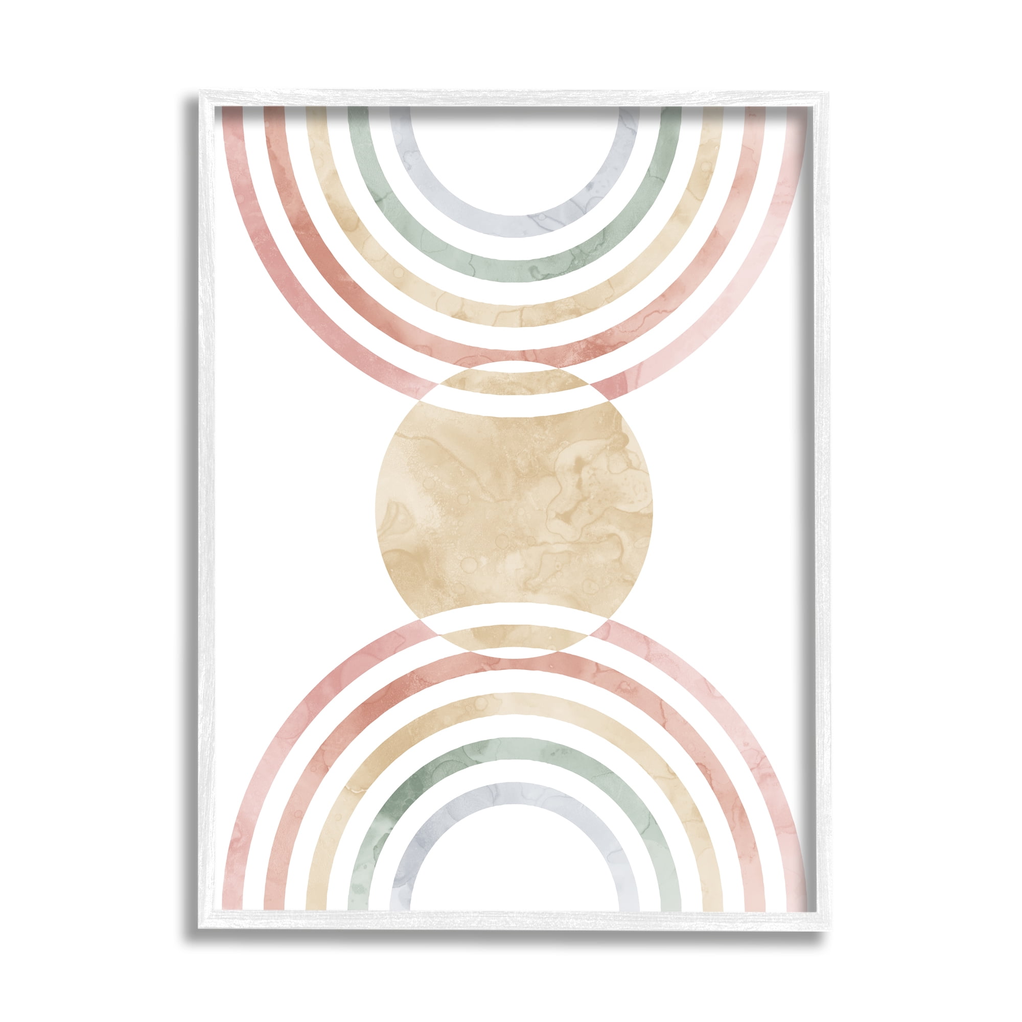 Stupell Industries Circle with Abstract Rainbows Abstract Painting White Framed Art Print Wall Art, 24 x 30