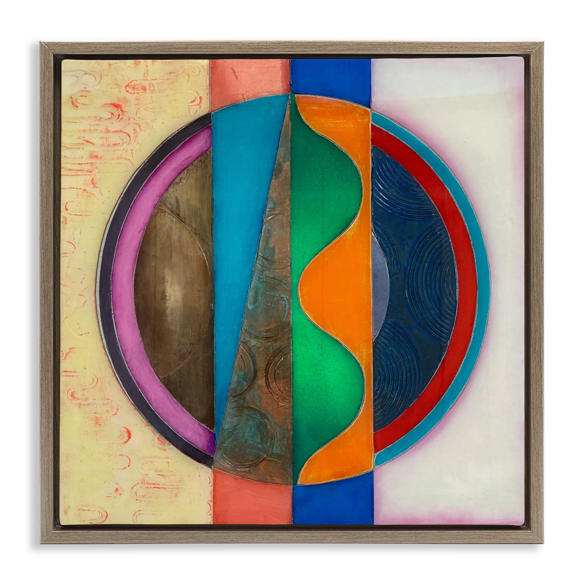 Stupell Industries Circle with Intersecting Waves Brown Framed Floater Canvas Wall Art, design by Matthew Finger