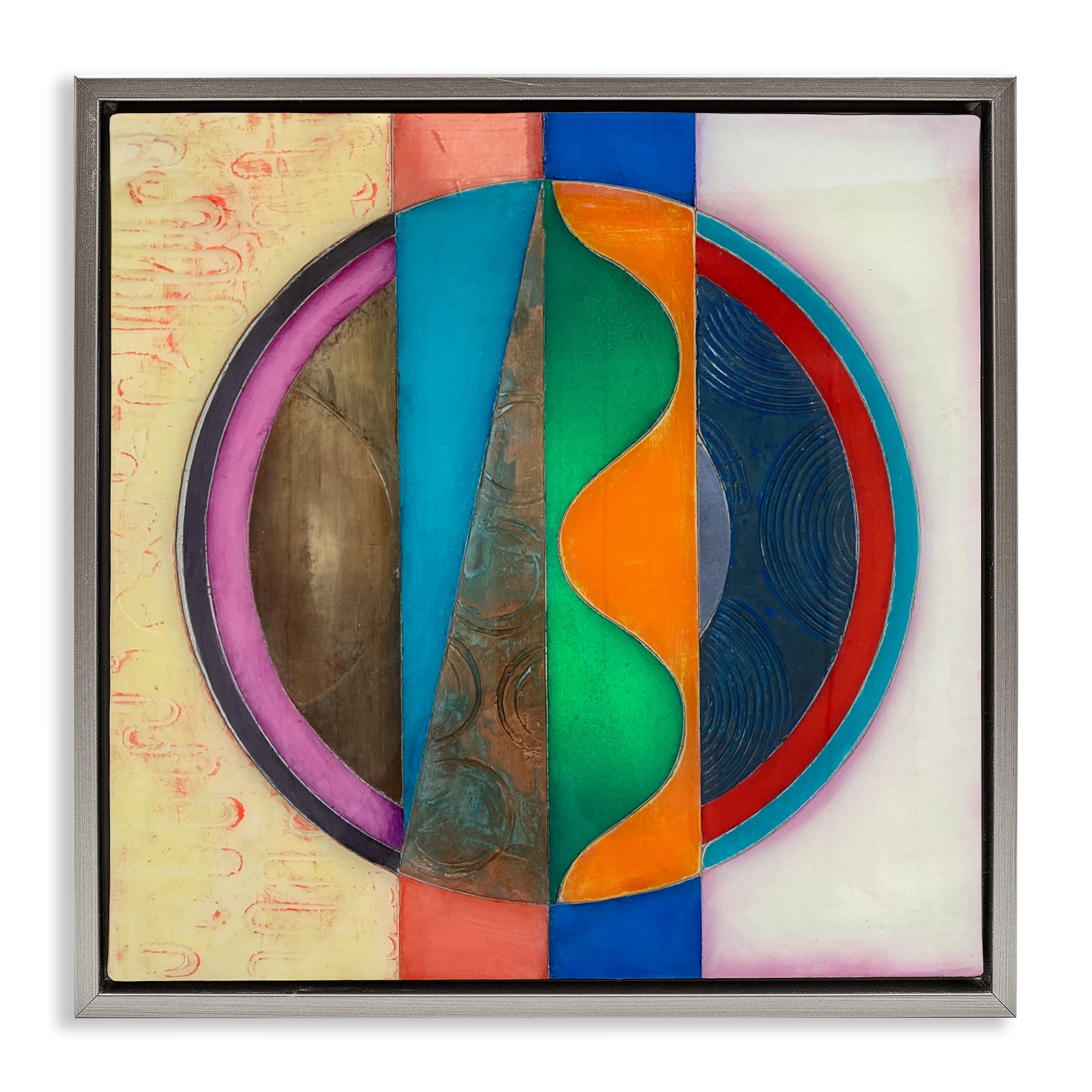 Stupell Industries Circle with Intersecting Waves Gray Framed Floater Canvas Wall Art, design by Matthew Finger