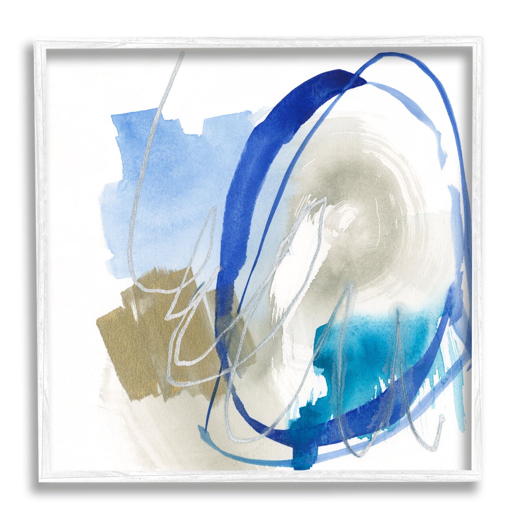 Stupell Industries Circular Abstraction Chaotic Rigid Lines Blue Brown Abstract Painting White Framed Art Print Wall Art, 24 x 24
