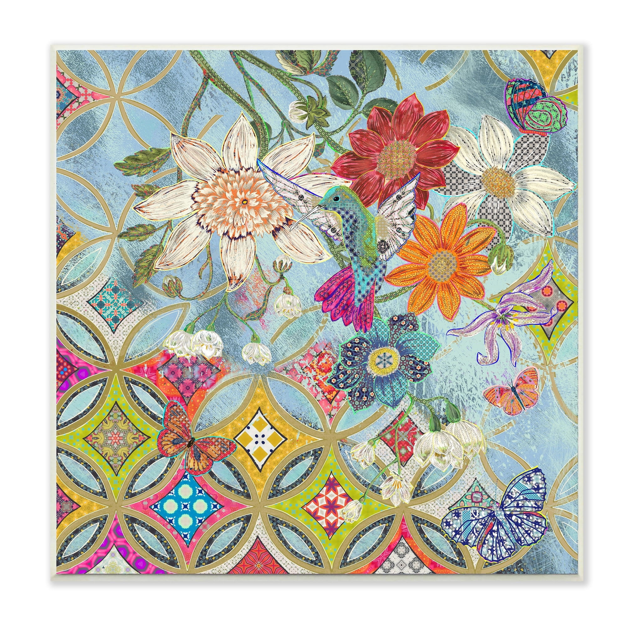 Stupell Industries Circular Arabesque Pattern Abstract Floral Hummingbird Wall Plaque by Sangita Bachelet