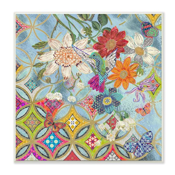 Stupell Industries Circular Arabesque Pattern Abstract Floral Hummingbird Wall Plaque by Sangita Bachelet