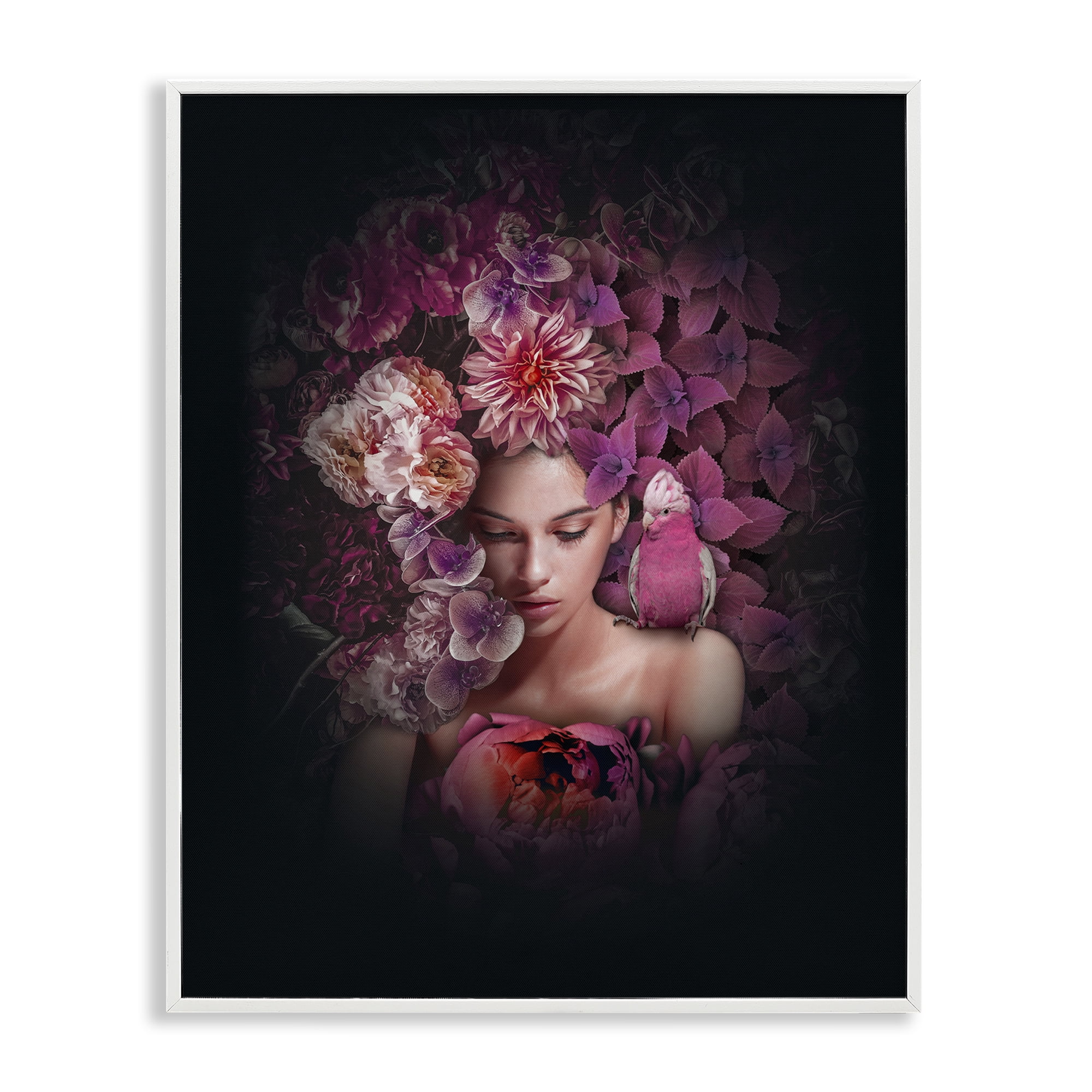 Stupell Industries Circular Flowers Woman Plants & Flowers Painting White Framed Art Print Wall Art, 16 x 20