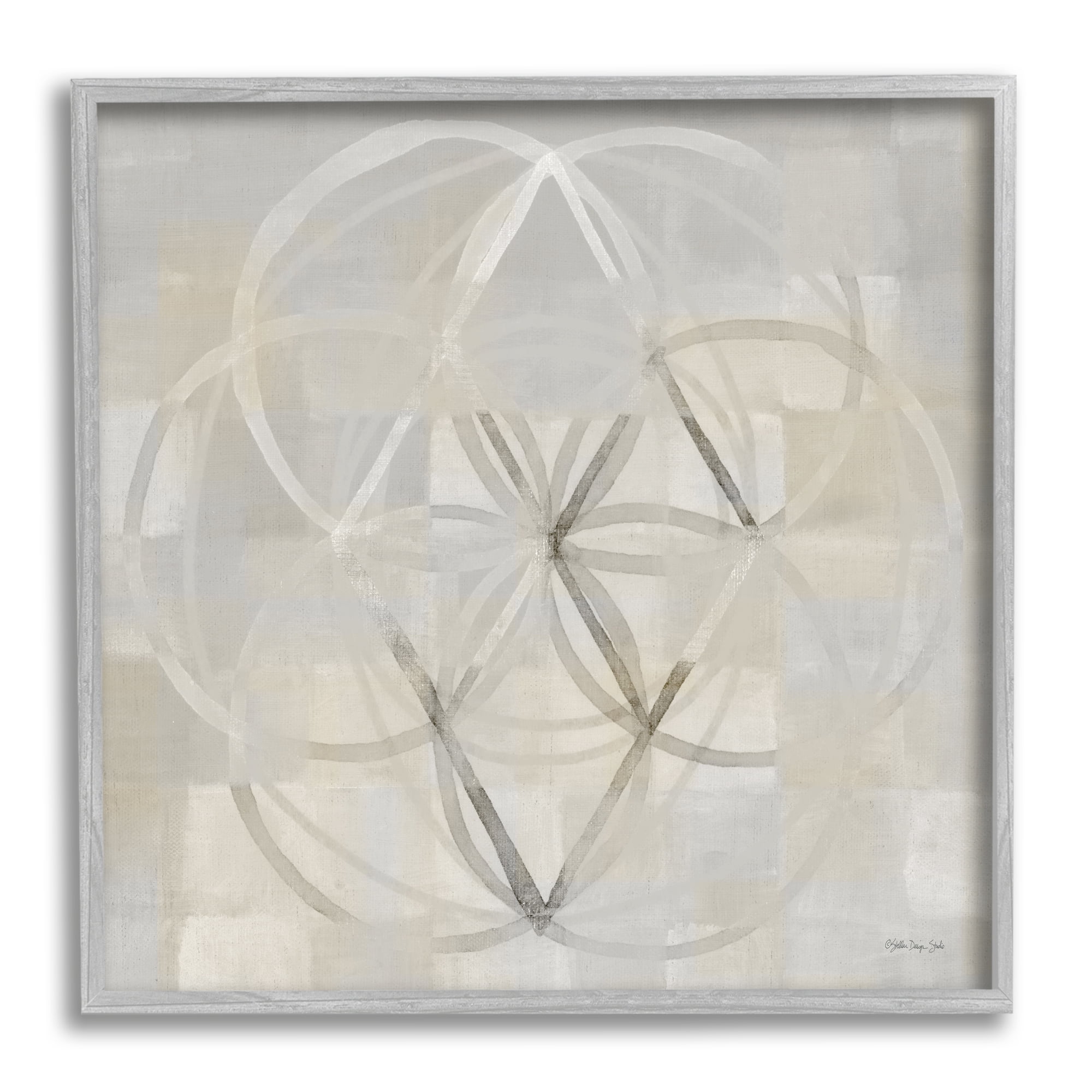 Stupell Industries Circular Fractal Abstract Neutral Tones Patterned Squares Graphic Art Gray Framed Art Print Wall Art, Design by Stellar Design Studio