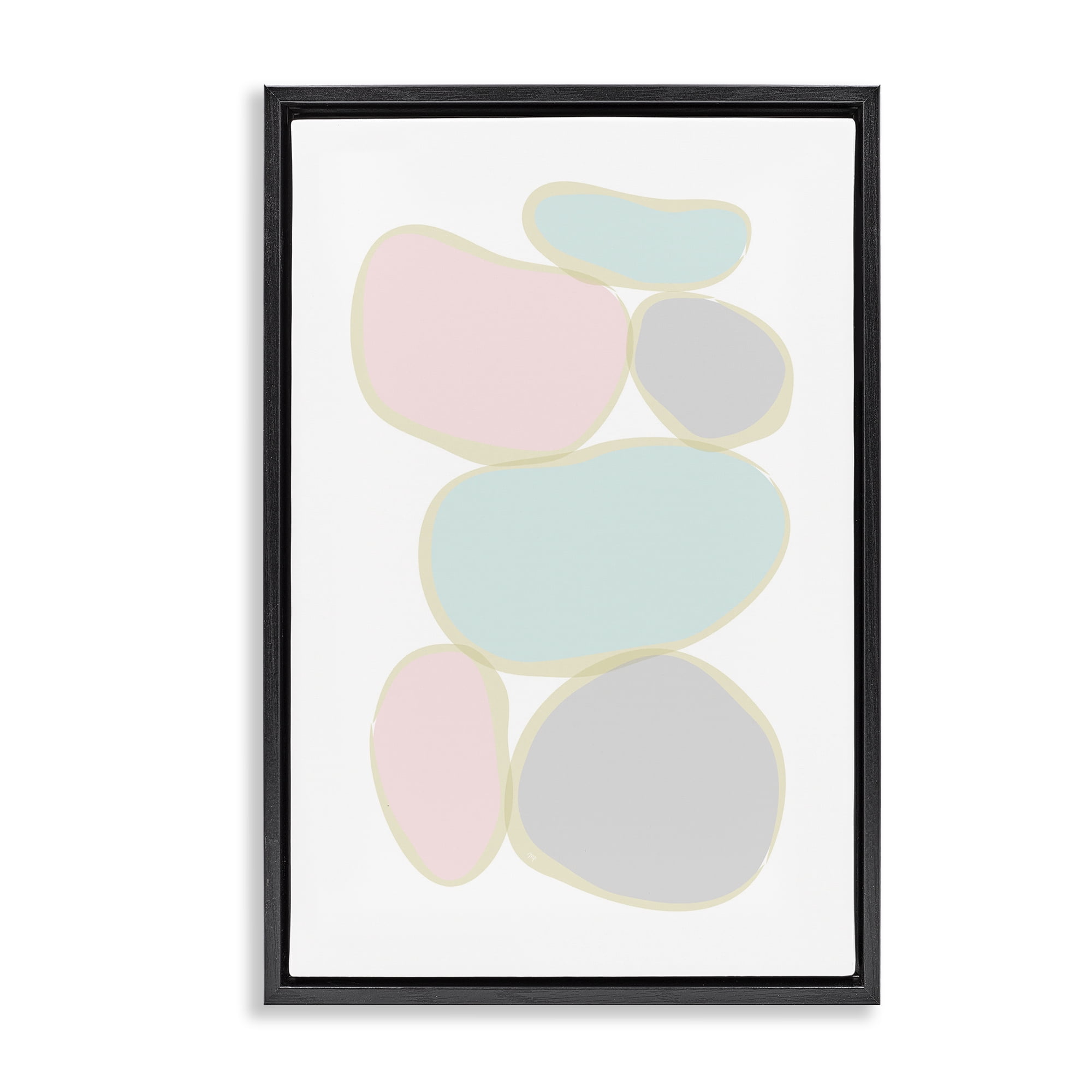 Stupell Industries Circular Pastel Shapes Abstract Painting Black Floater Framed Canvas Art Print Wall Art, 17 x 25