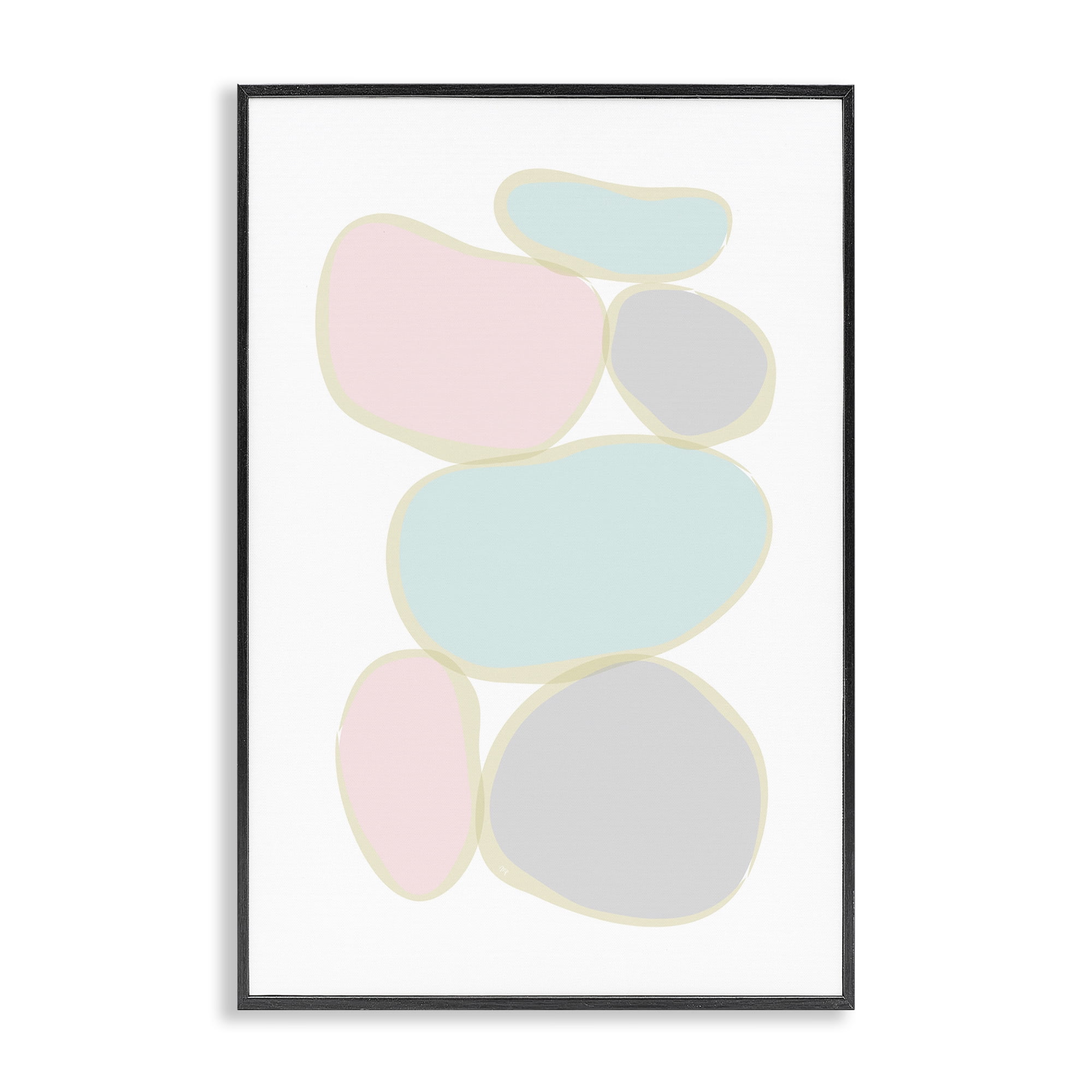 Stupell Industries Circular Pastel Shapes Abstract Painting Black Framed Art Print Wall Art, 16 x 24