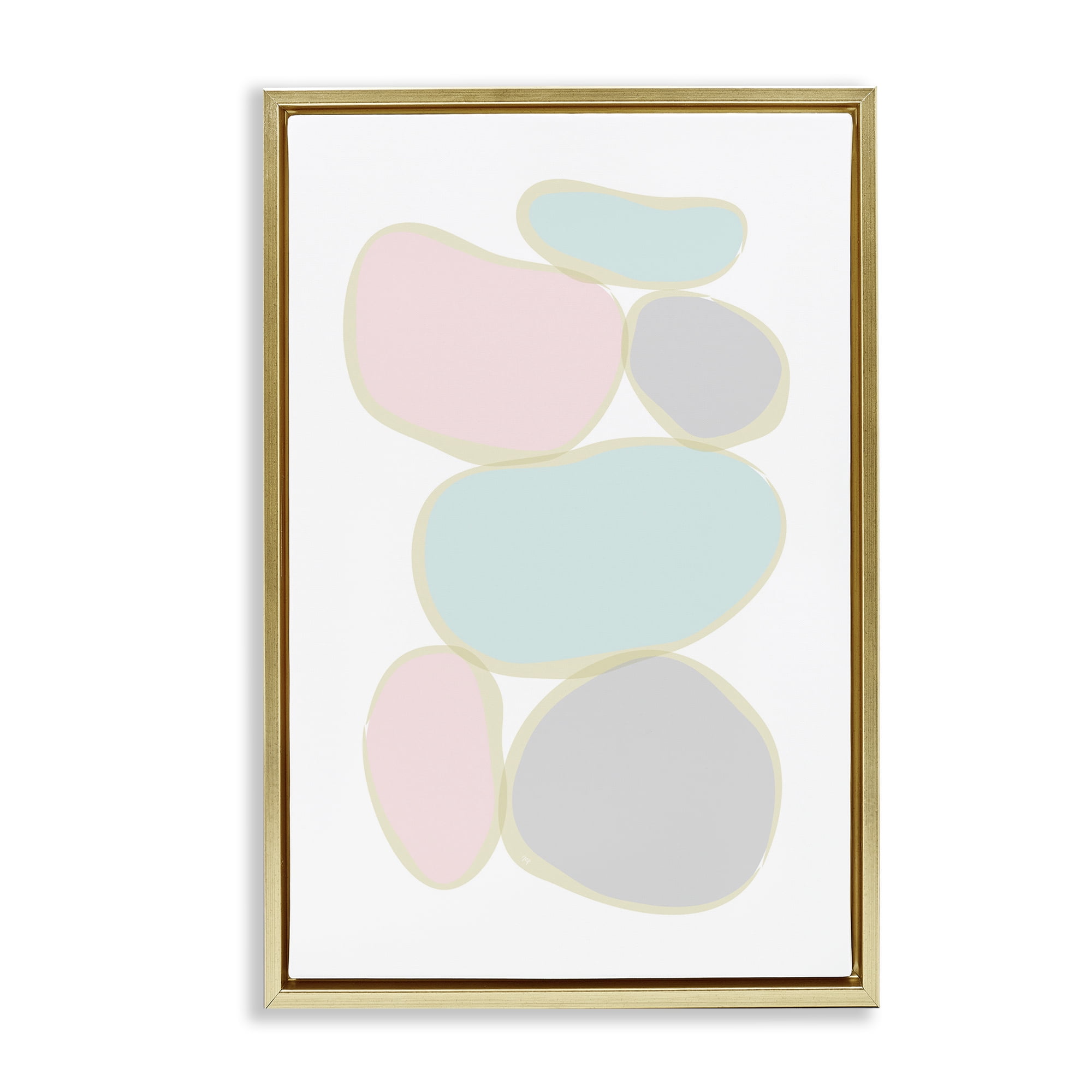 Stupell Industries Circular Pastel Shapes Abstract Painting Gold Floater Framed Canvas Art Print Wall Art, 21 x 31