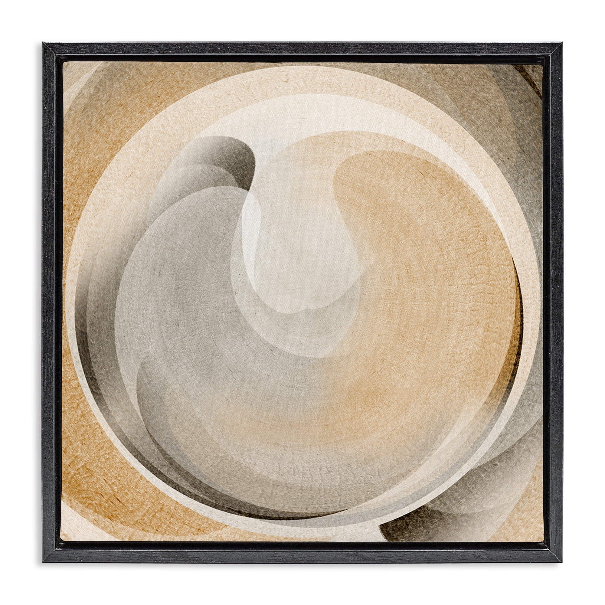 Stupell Industries Circular Soft Neutrals Abstract Painting Black Floater Framed Canvas Art Print Wall Art, 18 x 18