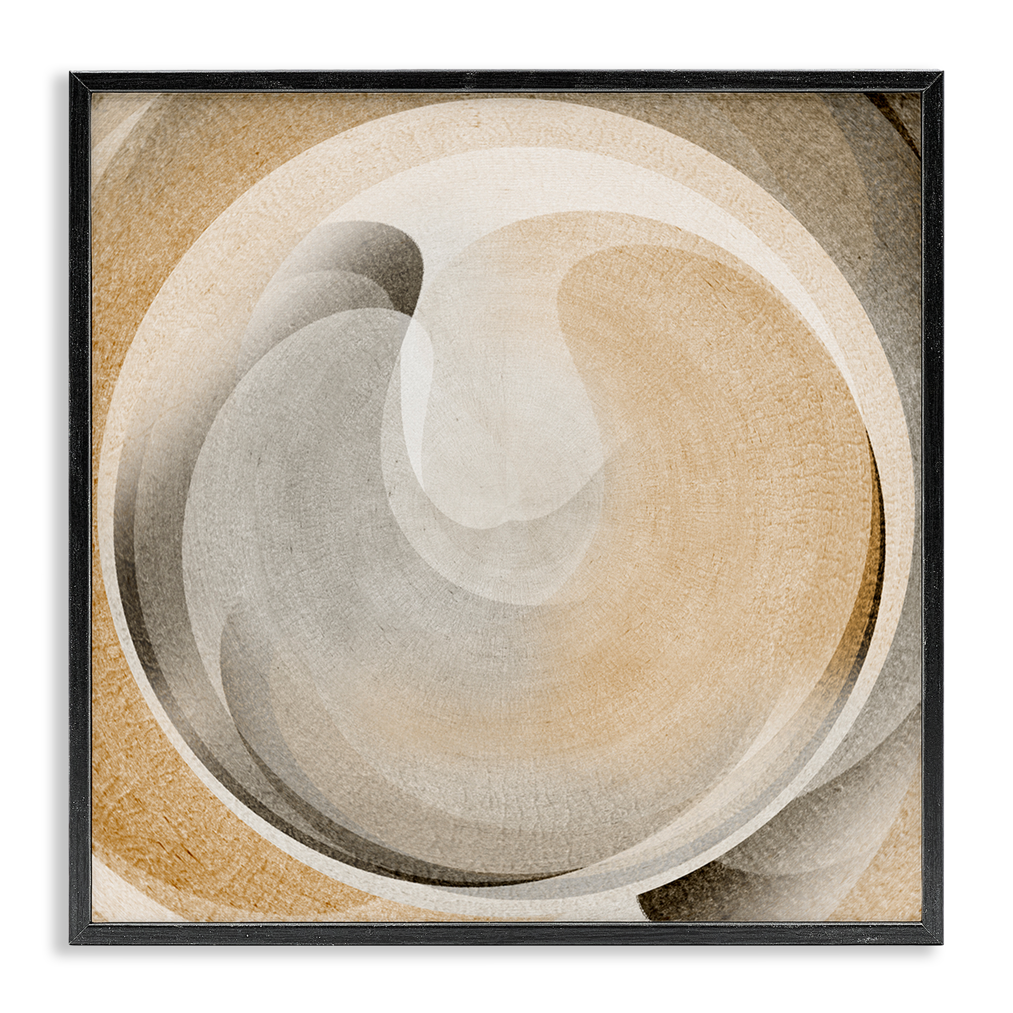 Stupell Industries Circular Soft Neutrals Abstract Painting Black Framed Art Print Wall Art, 12 x 12