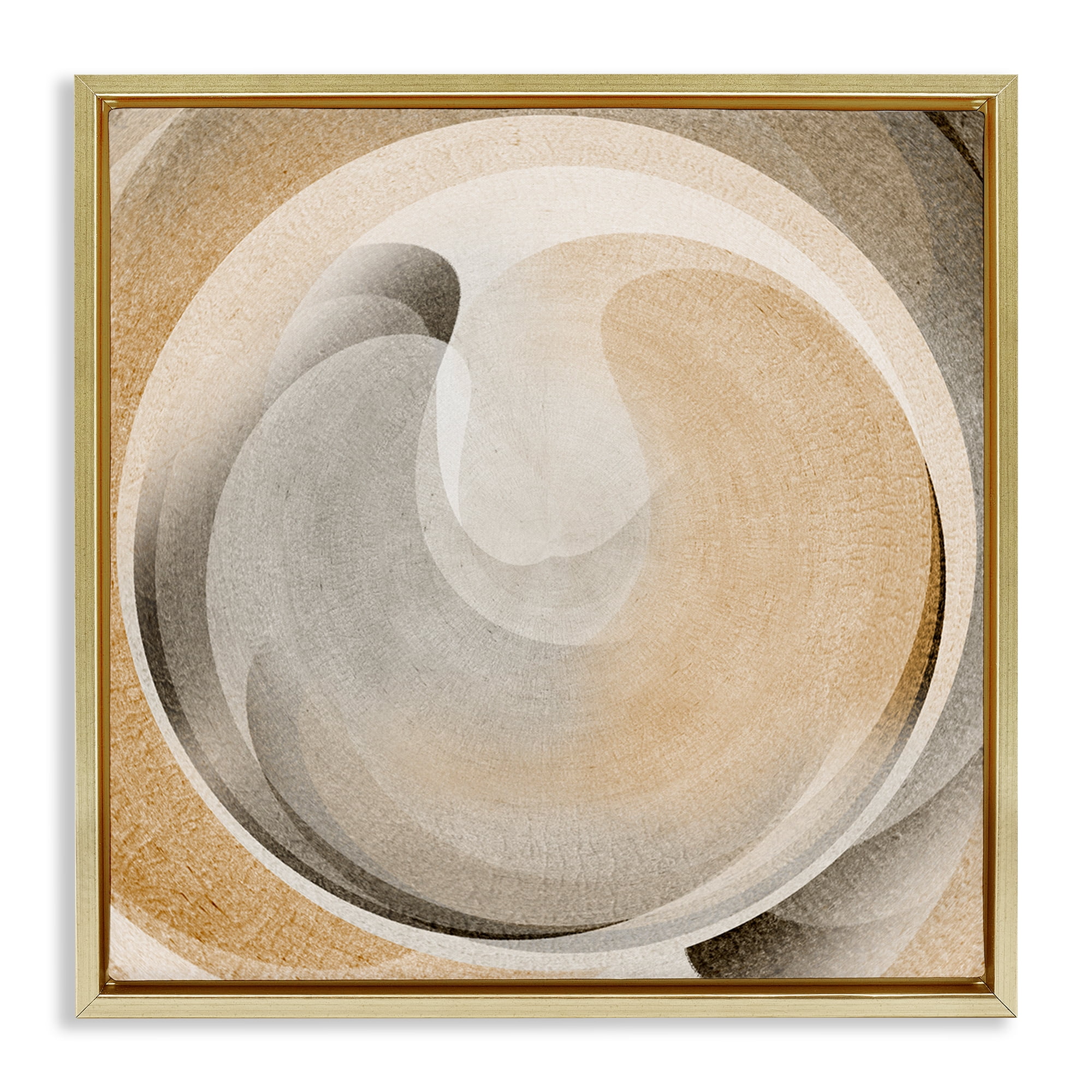 Stupell Industries Circular Soft Neutrals Abstract Painting Gold Floater Framed Canvas Art Print Wall Art, 18 x 18