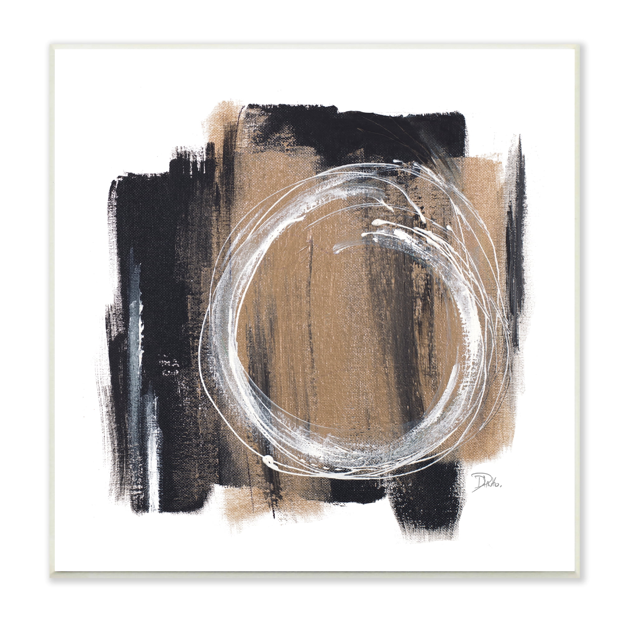 Stupell Industries Circular Spiral Abstraction over Rustic Black Brown Abstract Painting Unframed Art Print Wall Art, 12 x 12