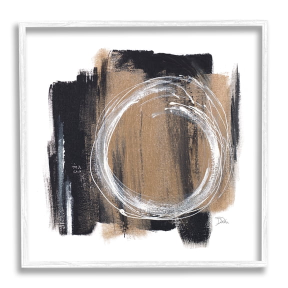 Stupell Industries Circular Spiral Abstraction over Rustic Black Brown Abstract Painting White Framed Art Print Wall Art, 12 x 12