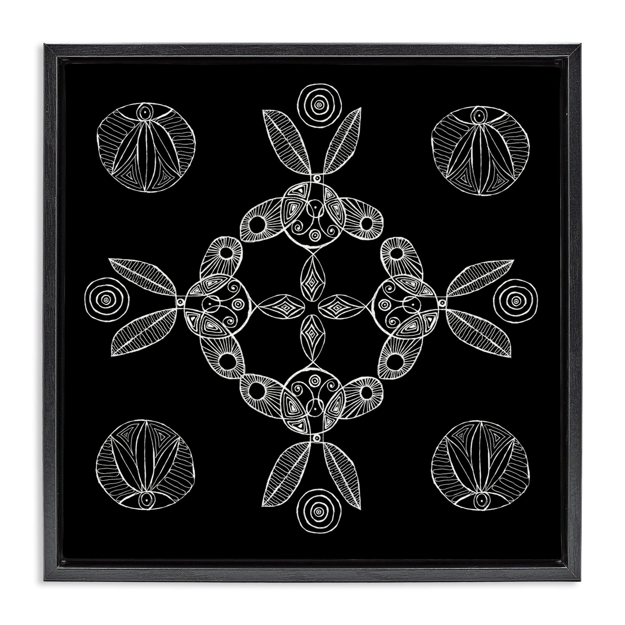 Stupell Industries Circular Symmetry Elementals Black Framed Floater Canvas Wall Art, design by El Perkin
