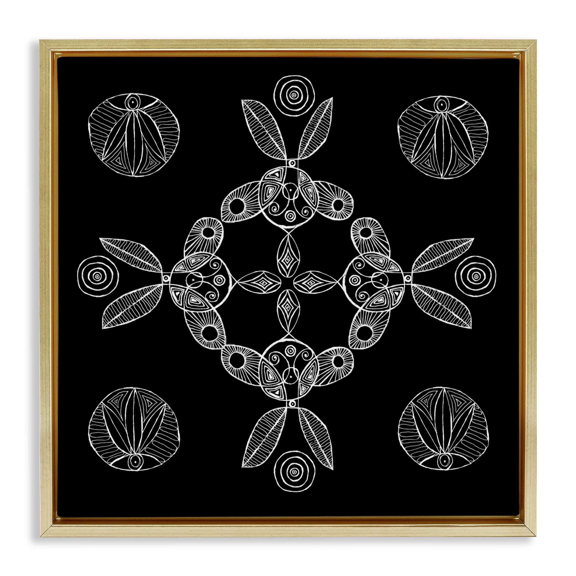 Stupell Industries Circular Symmetry Elementals Gold Framed Floater Canvas Wall Art, design by El Perkin