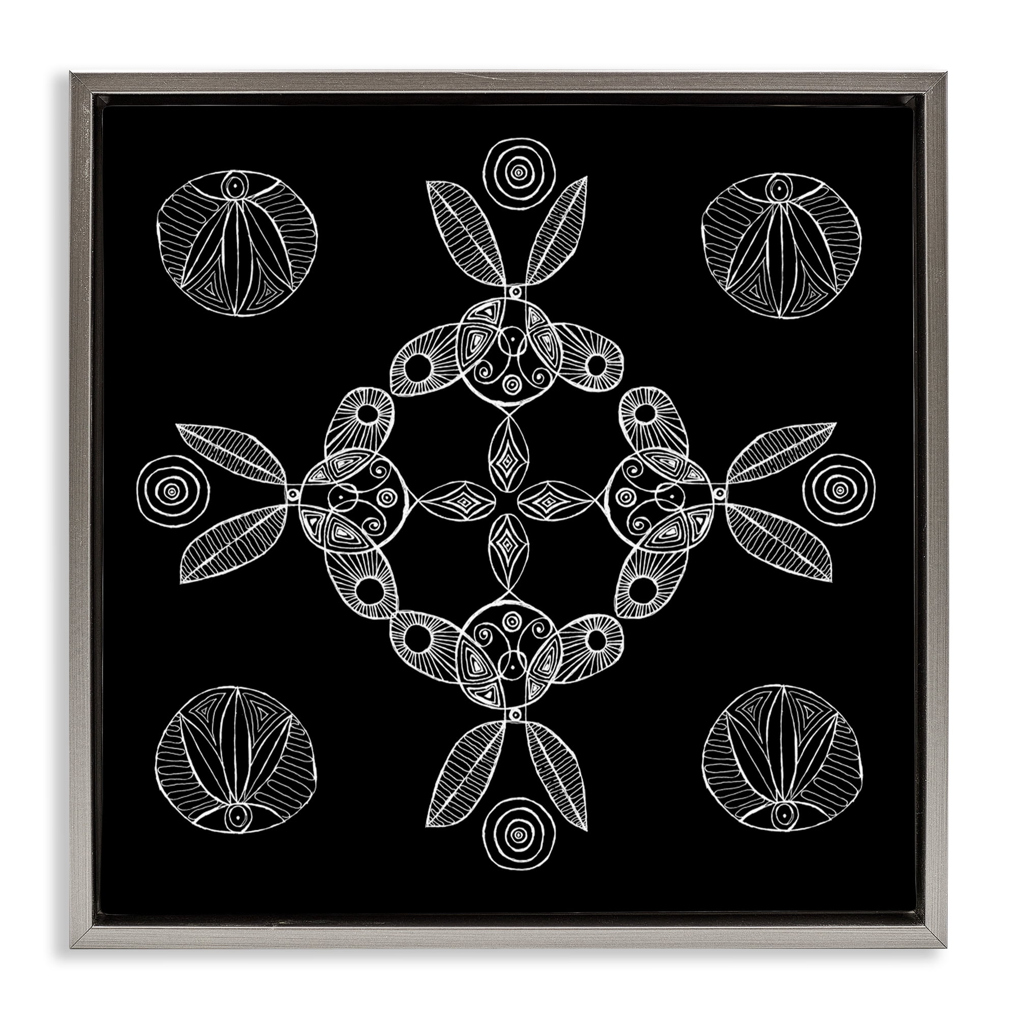 Stupell Industries Circular Symmetry Elementals Gray Framed Floater Canvas Wall Art, design by El Perkin